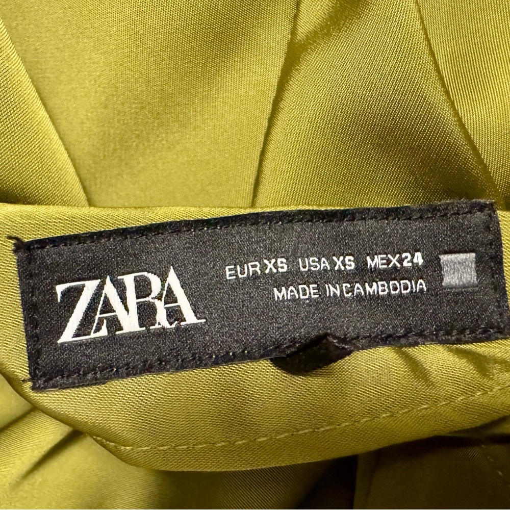 Zara Olive One Shoulder Satin Maxi Dress Size XS - Picture 3 of 5